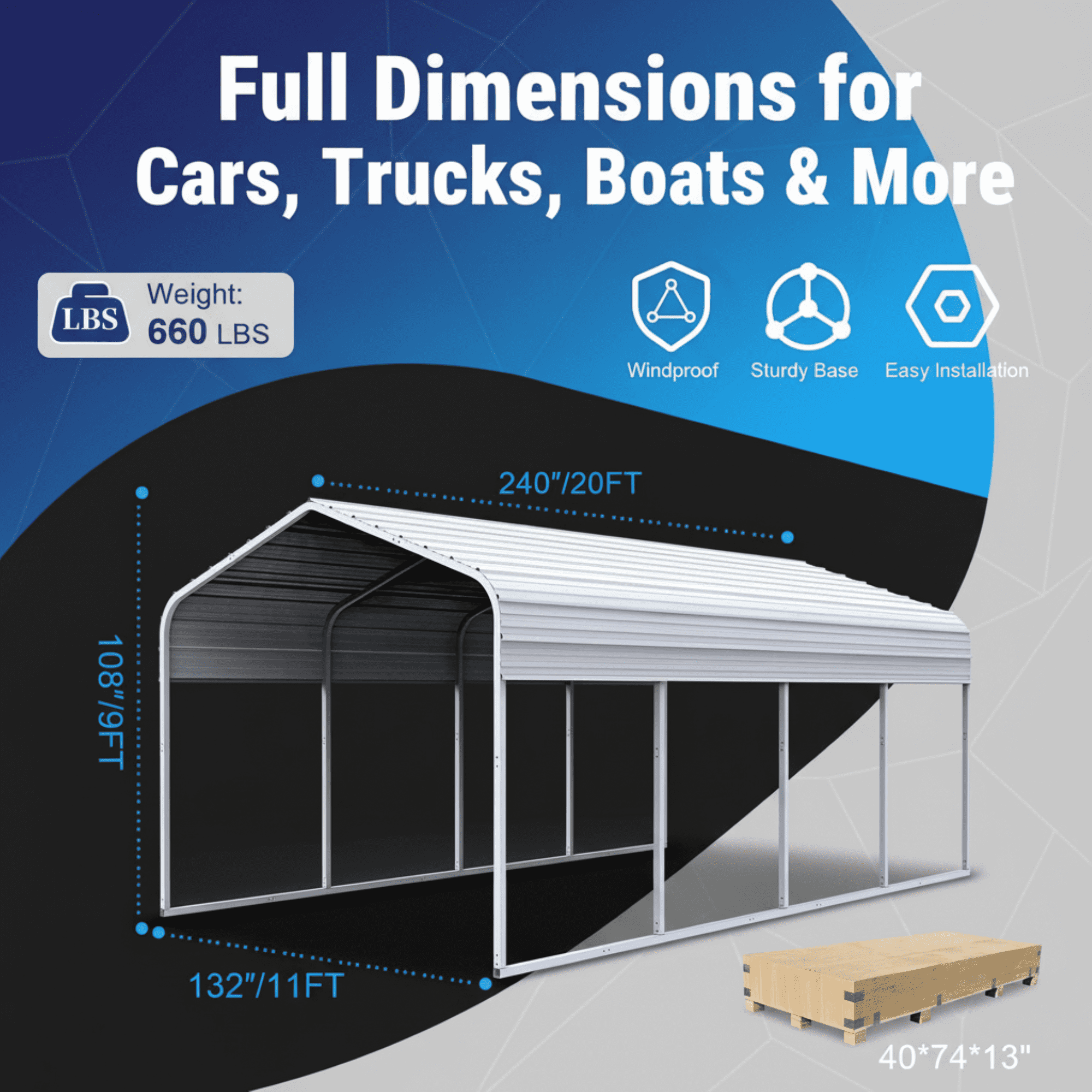 DuraYu 11x20 ft Metal Carport for Cars and Trucks, Heavy-Duty Steel Vehicle Shelter with Metal Roof, Cream