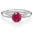 thumbnail image 3 of Gem Stone King 925 Silver and 10K Rose Gold Red Ruby Solitaire Engagement Ring for Women | 0.55 Cttw | Round 5MM | Gemstone July Birthstone | Size 9, 3 of 6