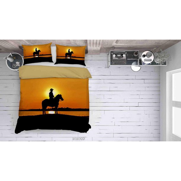 3D Cowboy Knight Sunset Beach Quilt Cover Set Ropa de Cama Set Funda Nórdica