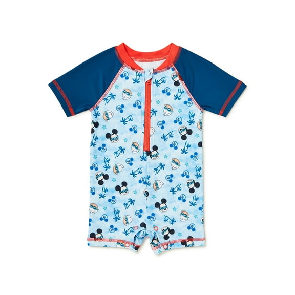 Mickey Mouse Baby Boy Swim One Piece Rash Guard, Sizes 0-12M
