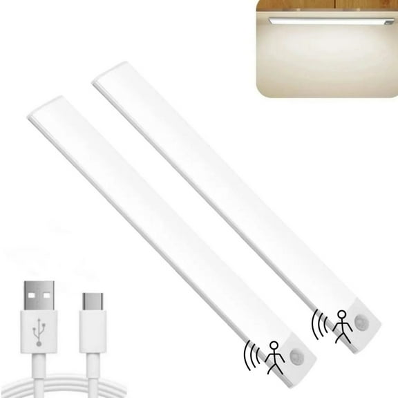 2Pack 80 LED Under Cabinet Lights, USB Rechargeable Closet Lights with Motion Sensor Stick-On Magnetic Lamp for Bedroom Kitchen Hallway