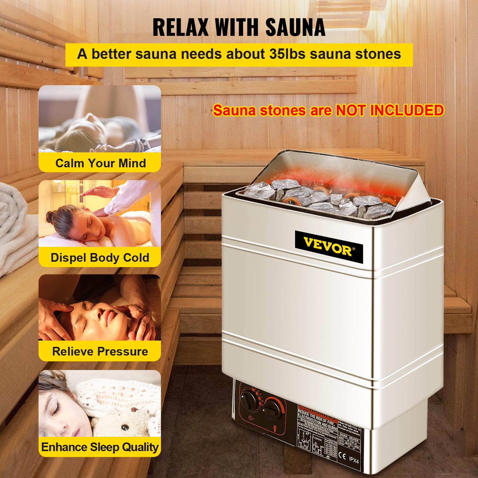 VEVOR Sauna Heater 6KW Dry Steam Bath Sauna Heater Stove 220V-240V with  Internal Controller Electric Sauna Stove for Max.317.8 Cubic Feet Home  Hotel Sauna Room Spa Shower Bath Sauna - Walmart.com