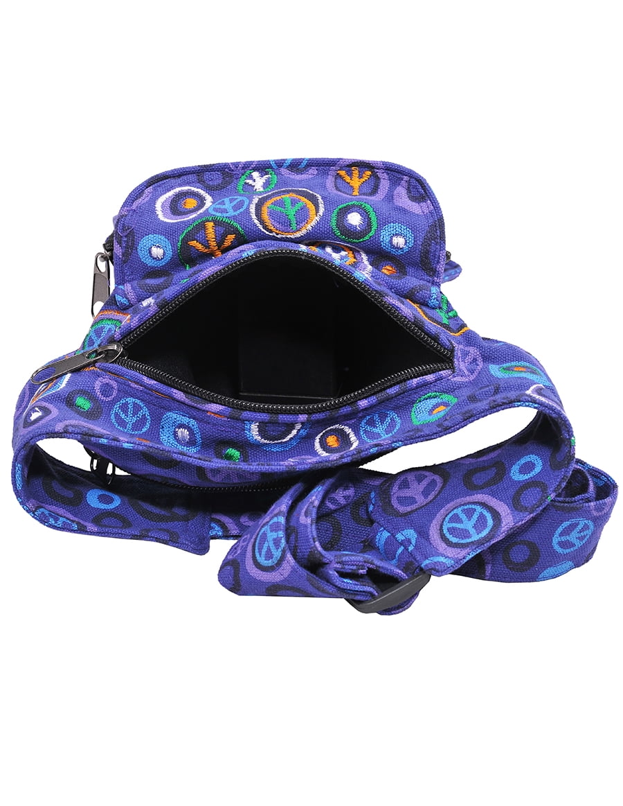The Collection Royal Fanny Pack Crossbody Bags for Women| Cotton Canvas Boho Hippie Festival Colorful Belt Bag for Women (Purple Peace R)