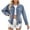 Blue, variant on Denim Jackets for Women Clearance Women's Fashion Color Lapel Look Slimmer Sleeve Denim Jacket