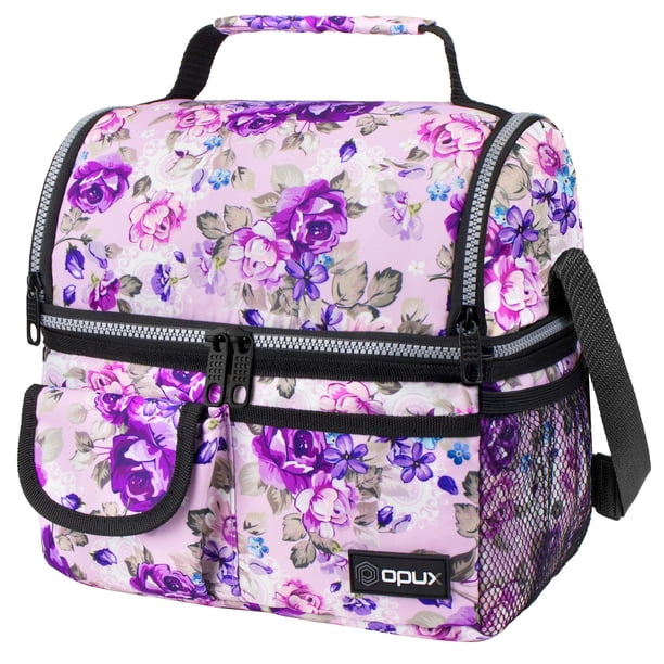 Bolsa Térmica de Almuerzo Doble Piso Floral Morada para Mujer OPUX