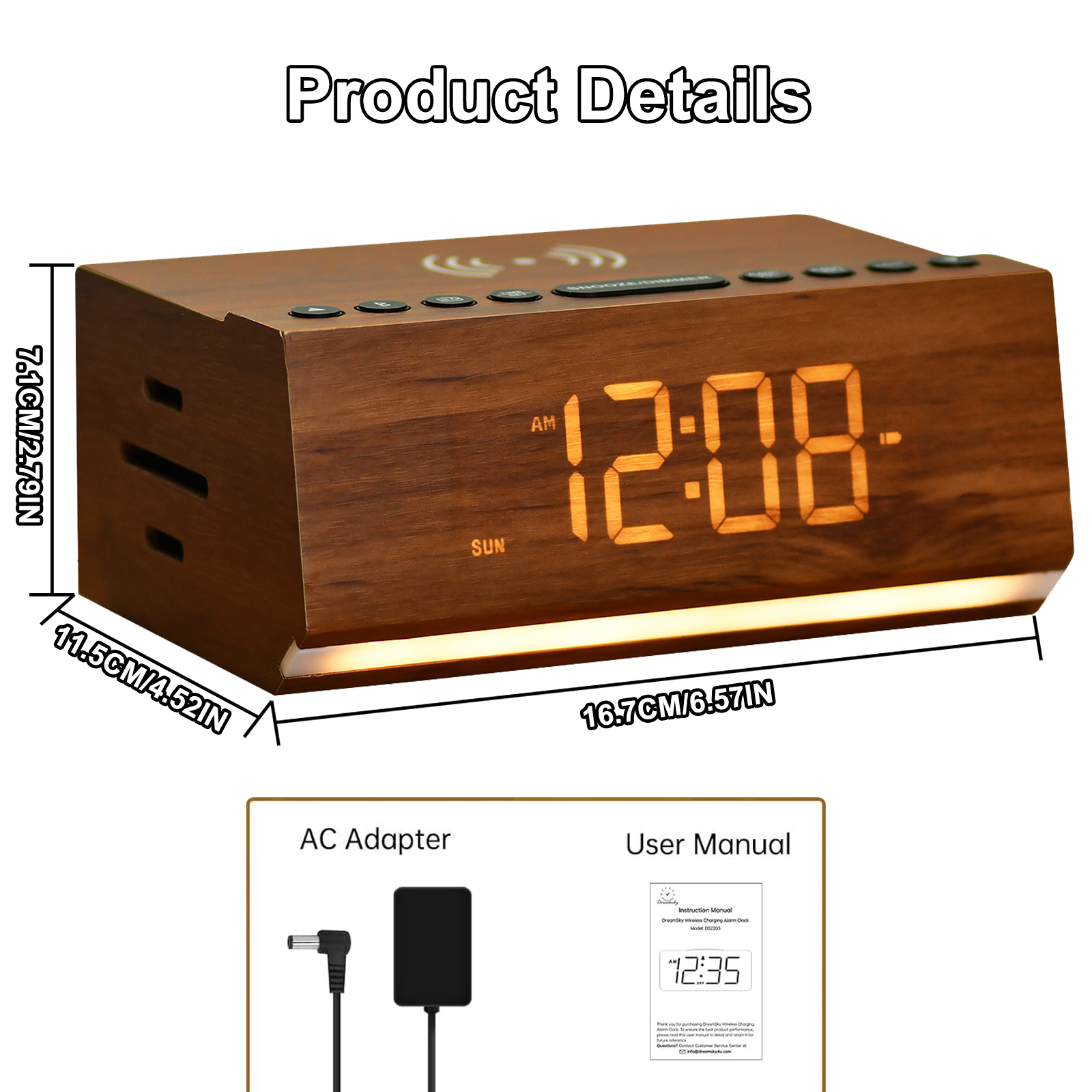 Party Atmosphere Assistant Wood Grain Display Bluetooth Speaker – FM Radio & Bluetooth Alarm Clock, Wireless Phone & USB Charging, Built-in Power System for Long Use During Outages