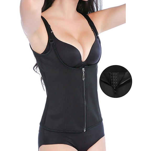 FANNYC Women Waist Trainer Corset Hot Sweat Vest Weight Loss Body Shaper Workout Tank Tops Tummy Slimming Fat Burner Sauna Suit -Zip&Hook &Steel Bone