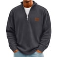 thumbnail image 2 of Domuza Mens Pullover Quarter Zip Corduroy Lightweight Long Sleeve Sweater Fashion Mock Neck Polo Sweatshirt Fall Clothing Dark Gray M, 2 of 6