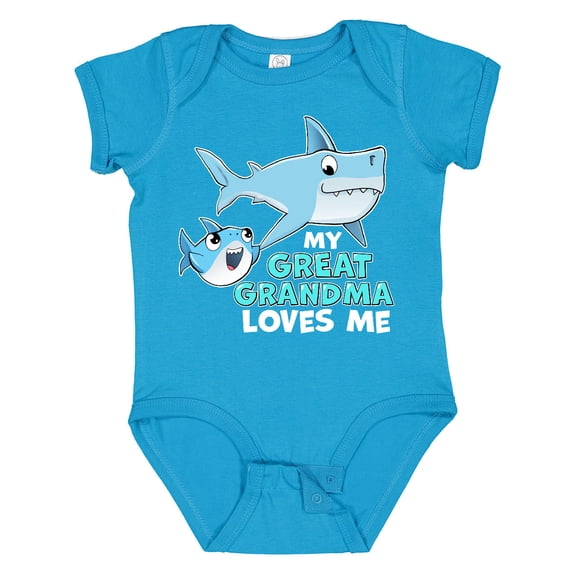 Inktastic My Great Grandma Loves Me with Cute Sharks Boys or Girls Baby Bodysuit