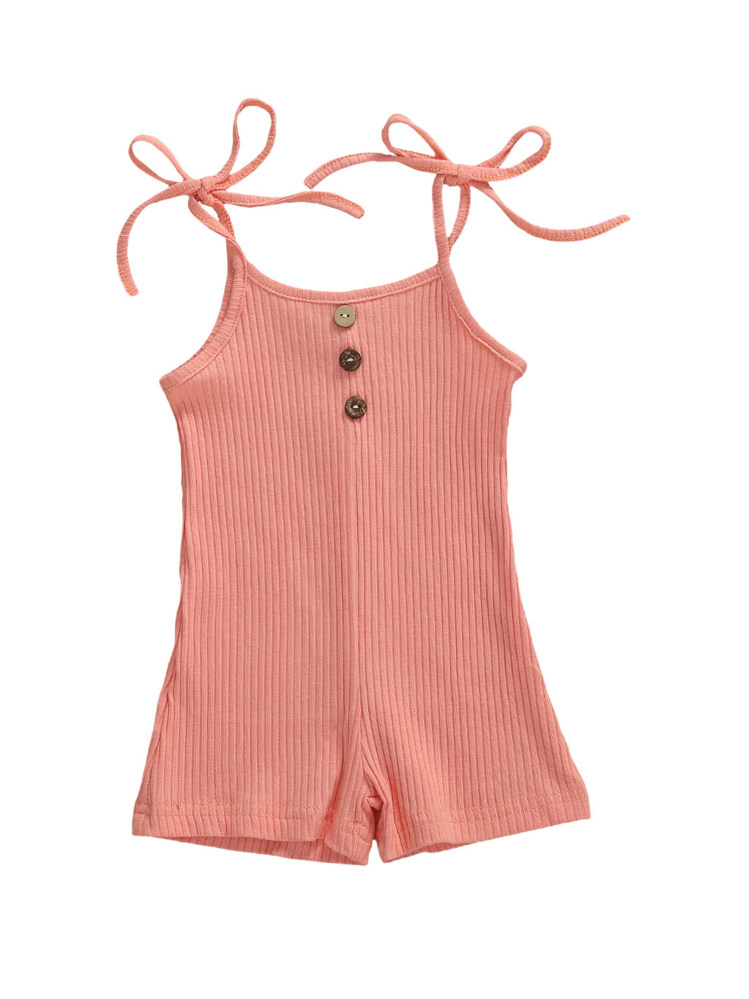 Infant Baby Girl Clothes Solid Color Sleeveless Adjustable Strap Ribbed Romper Bodysuit One-Piece Jumpsuit Outfit Set