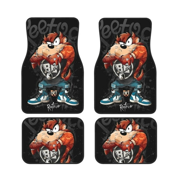 Taz Mania Car Floor Mats 4pc Set Anti Skid Vehicle Floor Mat Car Carpet For Front Rear Seats Universal Auto Interior Accessories