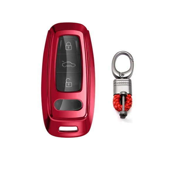 x xotic tech Key Fob Cover Case w/Keychain, TPU Key Shell Cover for Audi Q7 SQ7 Q8 A3 A6 A7 A8 E-Tron S3 RS3 S4 RS7 R8 Quattro TT TTS 2019-up 3-Button Smart Keyless Entry Key (Red)