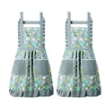 thumbnail image 1 of 2pcs Floral Princess Apron Female summer waterproof household Kitchen cooking canvas apron Catering - grey, 1 of 5