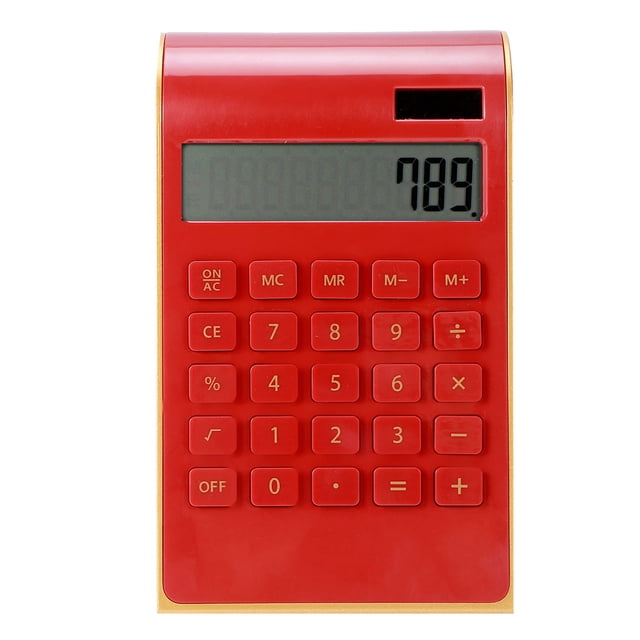 Calculadora portátil de 10 dígitos, calculadora ultradelgada con energía solar para el hogar, la oficina y los negocios, pantalla LCD roja