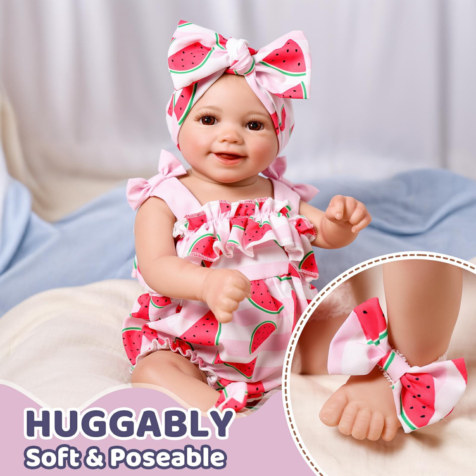 RSG Reborn Baby Dolls Sunny - 17Inch Cute Baby Doll with Soft Cloth Body Poseable Smiling Real Life Baby Dolls with Complete Accessories for 3+ Years Old Gifts