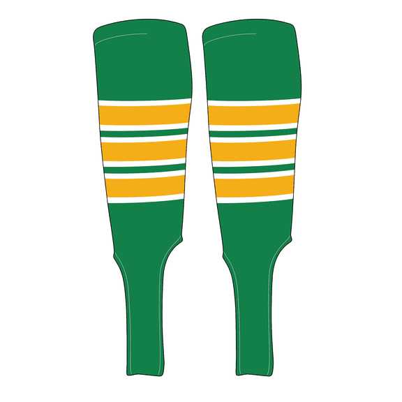 MK Socks Traditional Baseball Stirrups Pattern C-7 Kelly Green, White, Gold