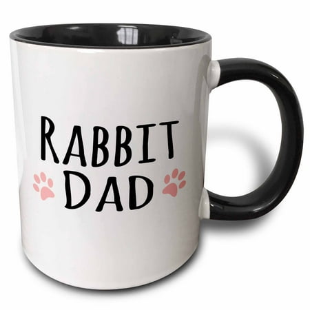 

3dRose Rabbit Dad - for bunny rabbit lovers and pet owners - with pink paw prints Two Tone Black Mug 11oz
