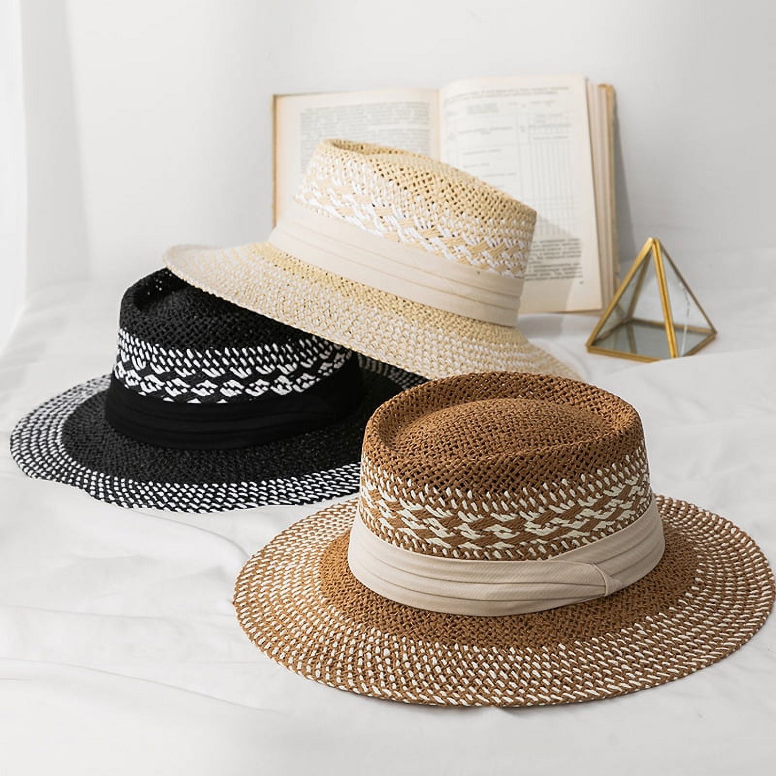Packable Straw Fedora Panama Sun Hat Unisex Foldable UPF 50 FURTALK Straw Fedora Sun Hat for Men Women | Roll Up Short  main image 4