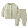 thumbnail image 3 of Esaierr 2PCS Newborn Baby Boys Girls Knitted Sweater Outfits Solid Color Crewneck Cardigan Tops with Pants 2-Piece Set Spring Fall Unisex Set 0-24 M, 3 of 7
