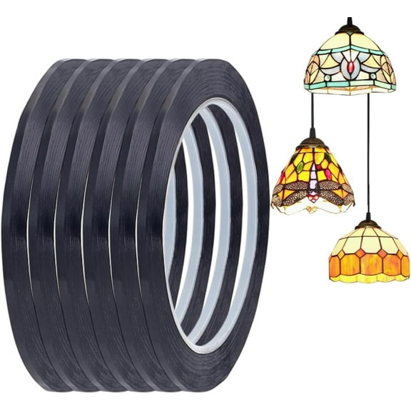 1296 FT 6 Rolls PET Stained Glass Lead Lines Thin Stained Glass Leading Strips Black Leading Strip Self-Adhesive Lines for Glass Painting Glass Window Art Crafts and Decoration