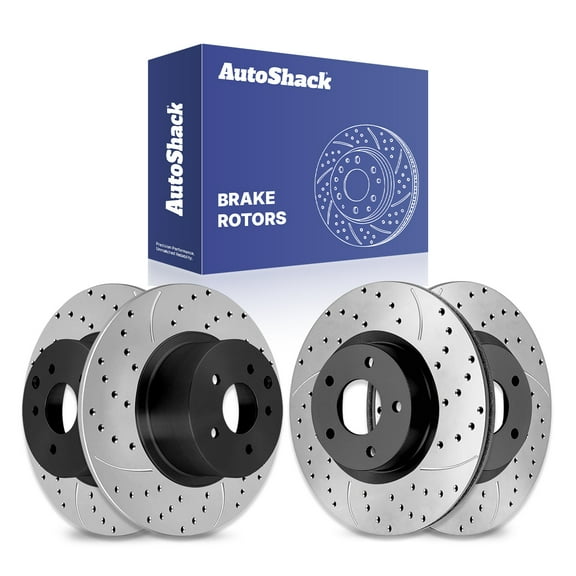 AutoShack Front Vented & Rear Solid Drilled & Slotted E-Coated Brake Rotors 4-PC Set Replacement for 2007-2012 Nissan Sentra ShadowGuard