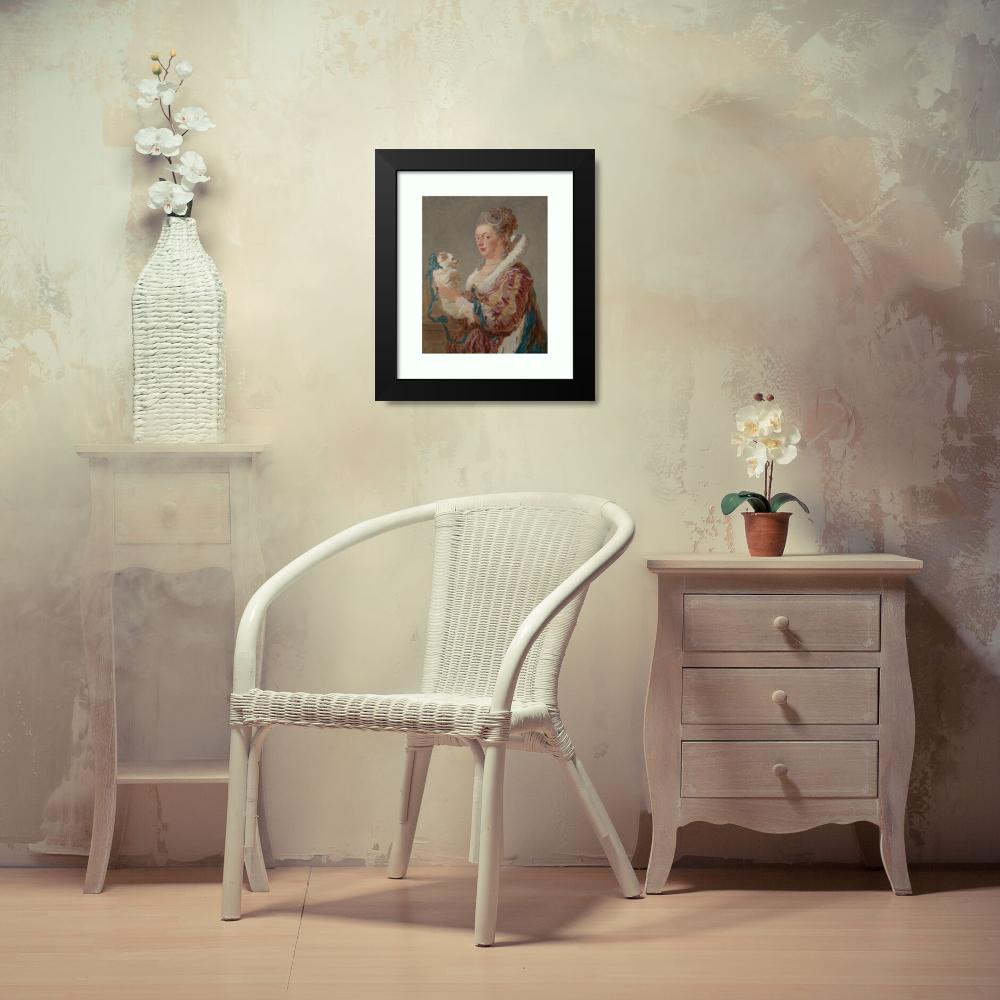 Jean-Honoré Fragonard 12x14 Black Modern Framed Museum Art Print Titled - A Woman with a Dog (ca. 1769)