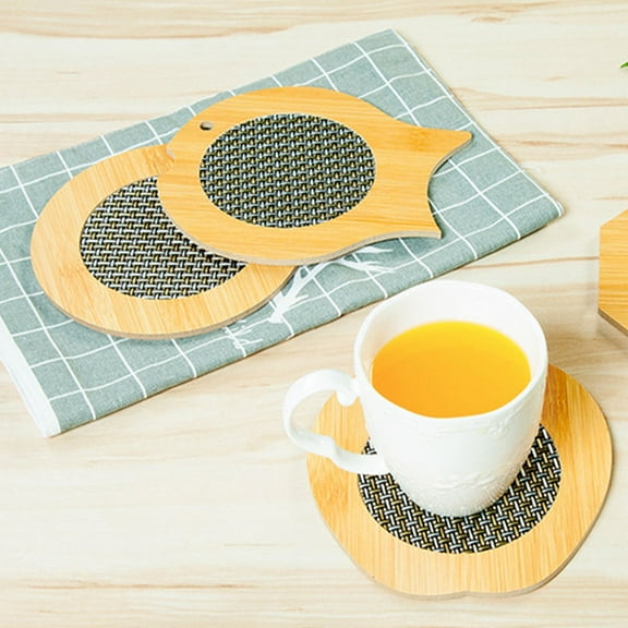 HEMOTON 4pcs Wooden Place Mats Rustic Place Mat Dinner Table Setting Decor Bamboo for Hot Pots and Pans