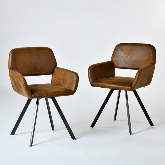 Homycasa Swivel Dining Chairs Set of 2 Upholstered Seat Square Metal Leg Brown