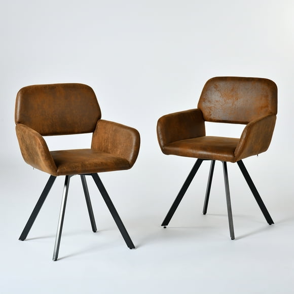 Homycasa Swivel Dining Chairs Set of 2 Upholstered Seat Square Metal Leg Brown