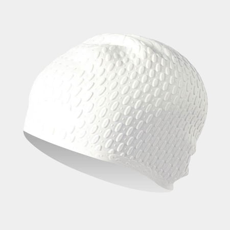 YOOSMATIC Swim Cap,Anti-Slip Water Drop Swim Cap for Long Hair, Silicone Swimming Caps for Women Men Adults White