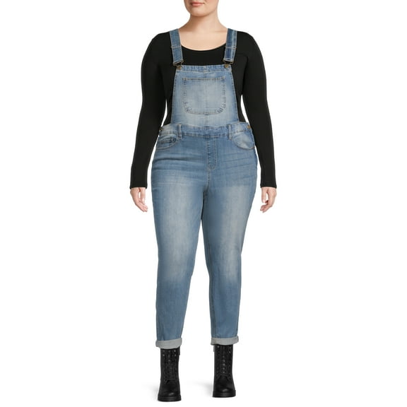 Dollhouse Junior's Plus Size Skinny Cuffed Denim Overalls