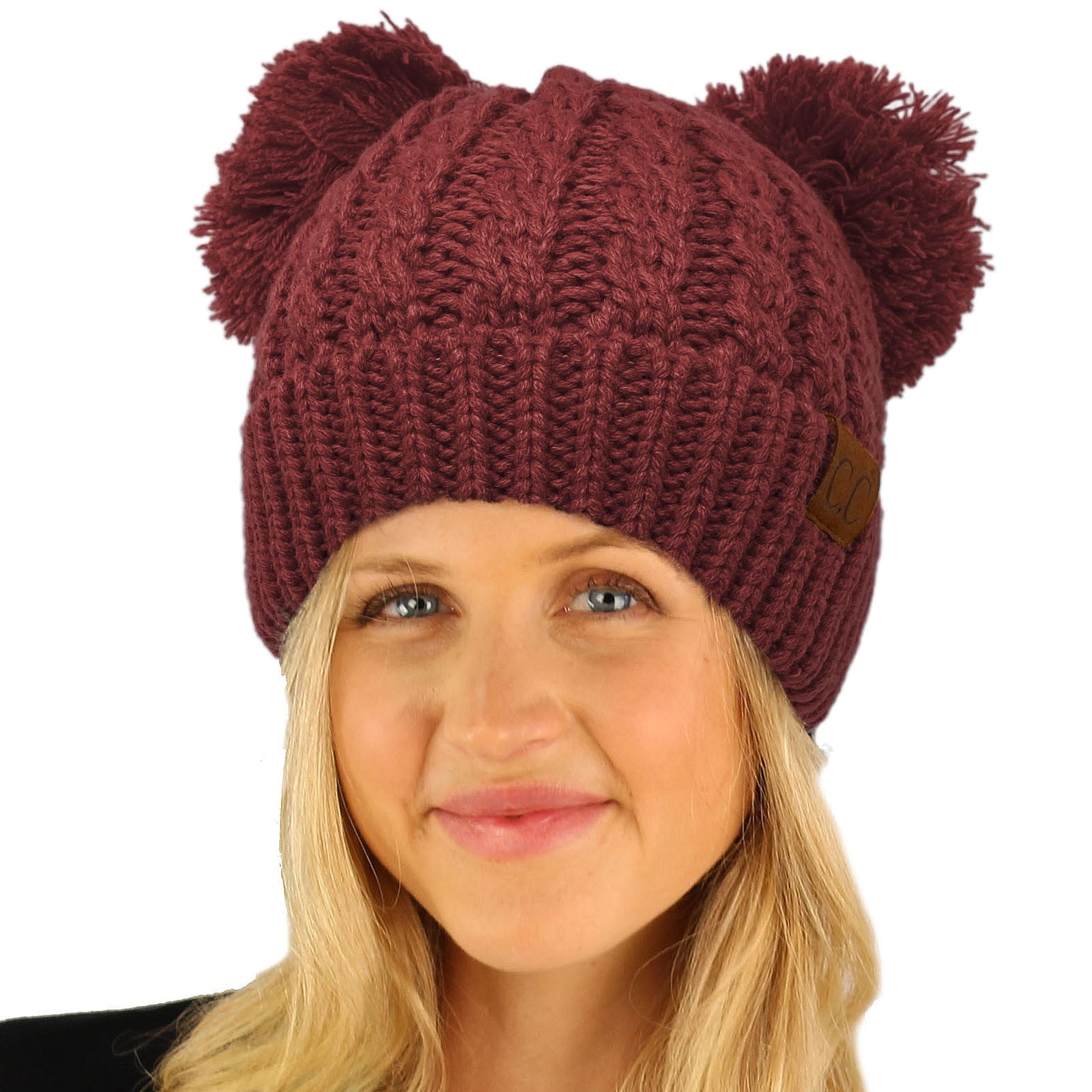 Chunky Knit Beanie Hat (Solid Eggplant 