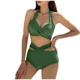 thumbnail image 1 of Women Two Piece High Waisted Bikini Set Twist Front Tie Back Swimsuit Halter Tummy Control Bathing Suits, 1 of 6