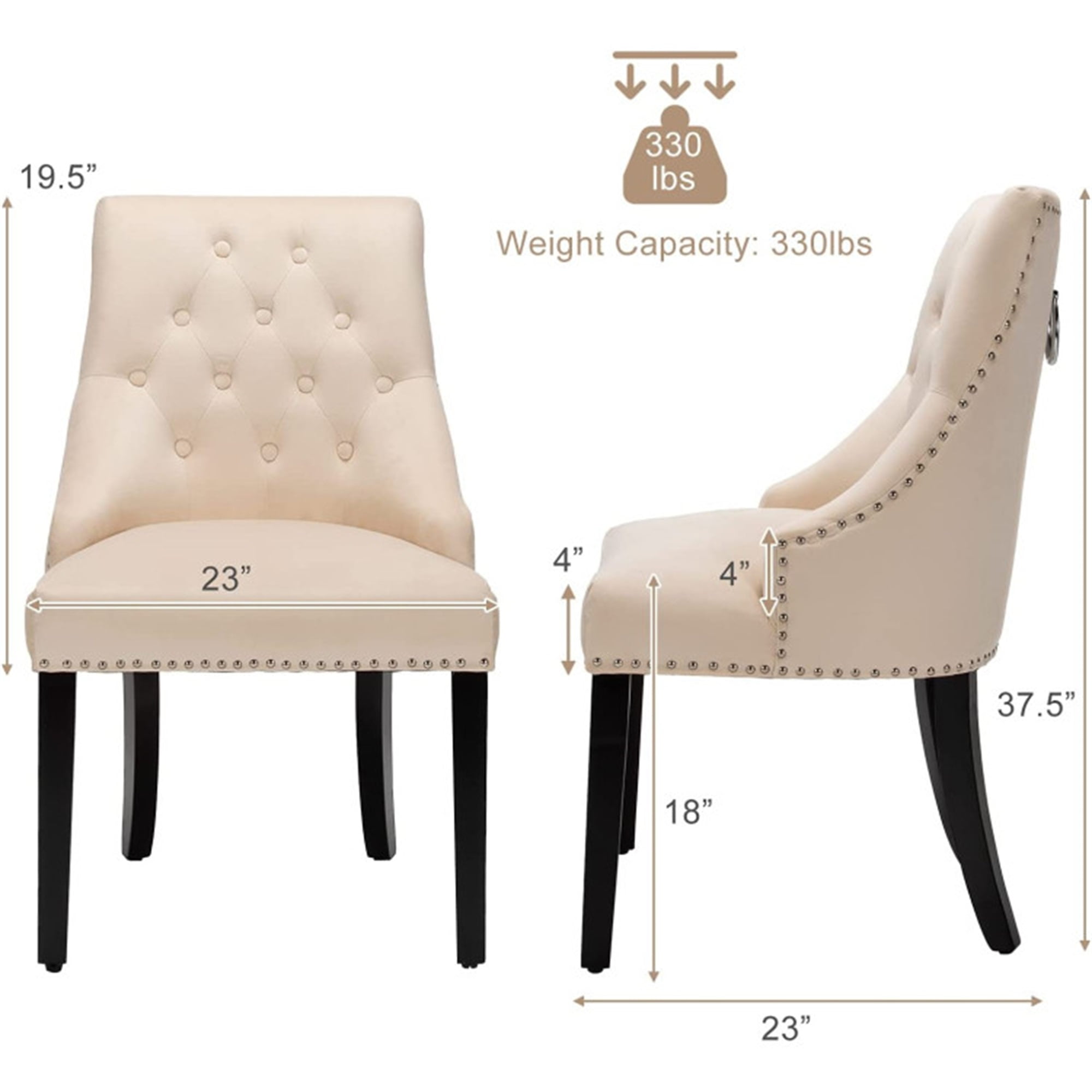 Demi Bonn Modern Upholstered Button-Tufted Dining Chair with Naild Trim and Backrest, Beige
