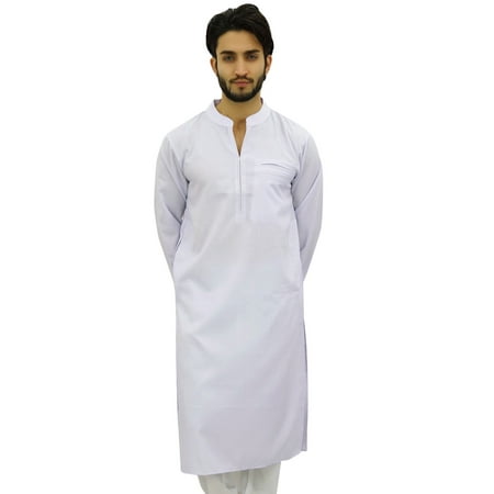 

Atasi Men s White Kurta Pyjama Set Ethnic Tunic Punjabi Long Shirt-Small
