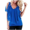 thumbnail image 2 of Oalirro Sales Clearance Women's Tops, Tees & Blouses Women Blouses and Tops Fashion Fashion Women's Summer V-Neck Short Sleeve Solid Casual T-shirt Blouse Blue, 2 of 7