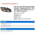 thumbnail image 2 of Right Passenger Side Halogen Headlight Assembly - Compatible with 2012 - 2015 Volkswagen Passat (Models From 2-21-2011 Vehicle Production) 2013 2014, 2 of 2