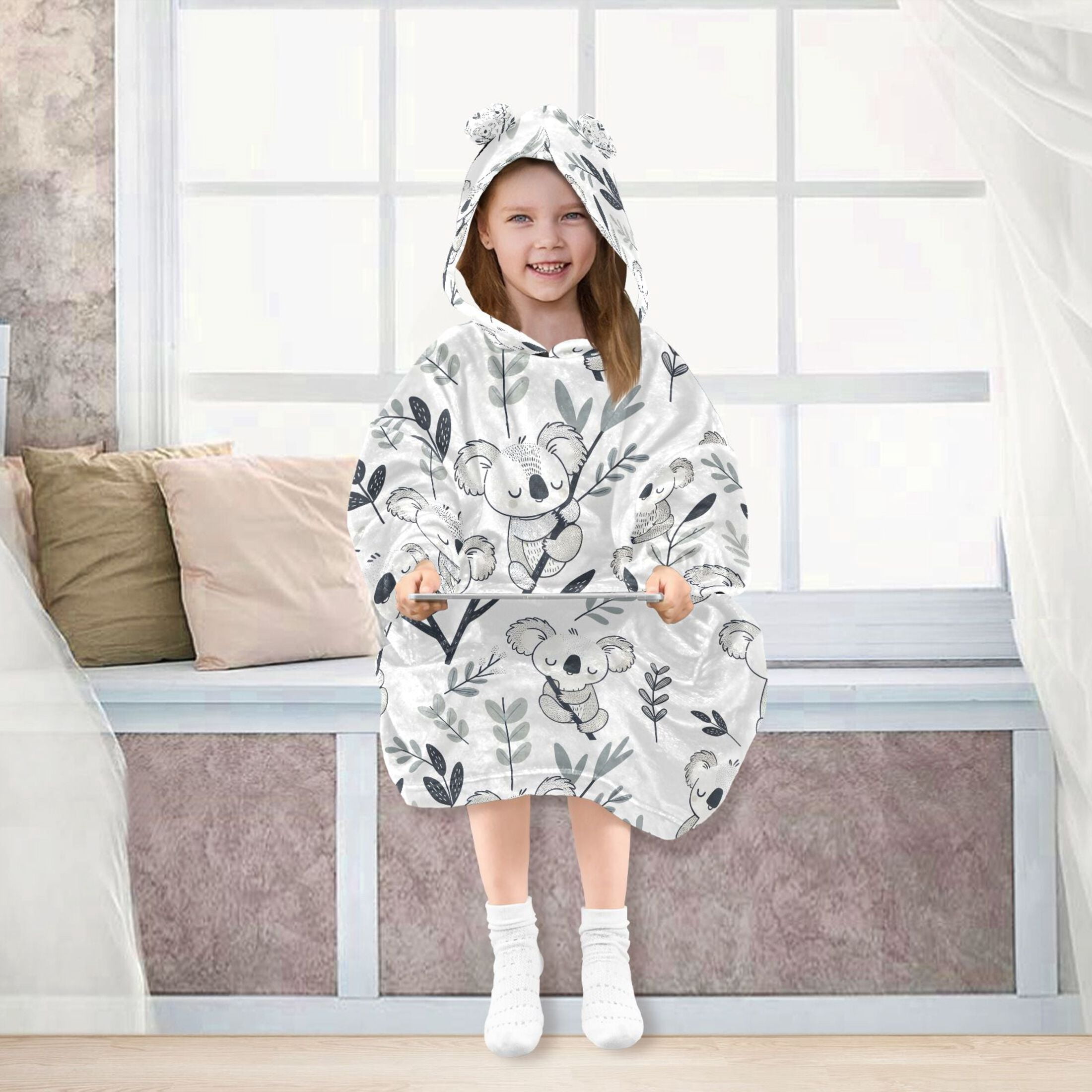 joogoo Wearable Blanket Hoodie for Cute Bear on Branch Oversized Sherpa Hooded 3-14 YR M