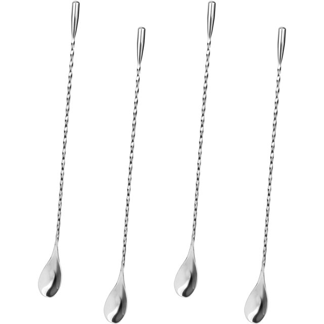 Juego de 4 cucharas de cóctel de acero inoxidable, cucharas para mezclar, mango largo en espiral, cucharas de ginebra para Martini, cafetería, bar, cucharas de cóctel, batidoras, agitadores de cóctel