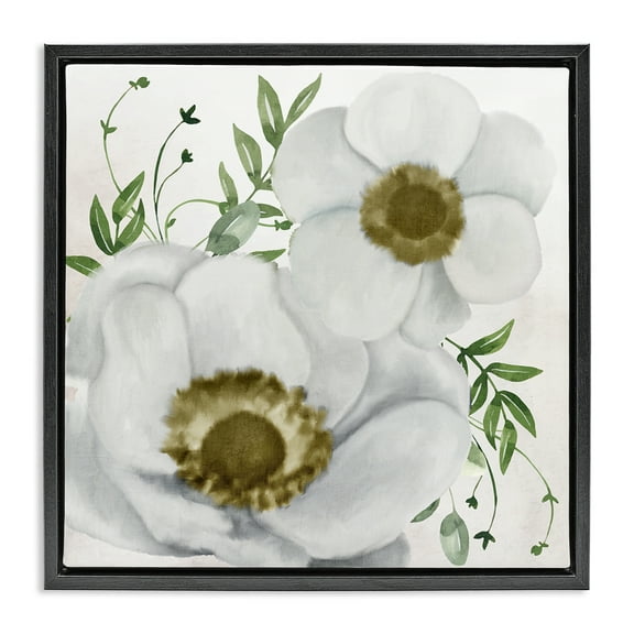 Stupell Industries Gold Centered Magnolia Plants & Flowers Painting Black Floater Framed Canvas Art Print Wall Art, 18 x 18