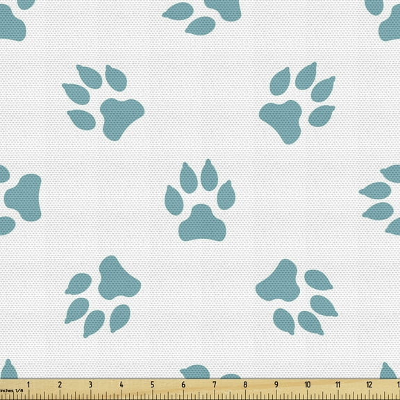 Ambesonne Paw Print Fabric by the Yard Upholstery, Monochrome Dog Tracks, 10 Yards, Dark Seafoam and White