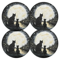 Ryvnso Cat in Night with Moon Round Plate Mats Dining Table Placemat Set of 4 for Holiday Decoration
