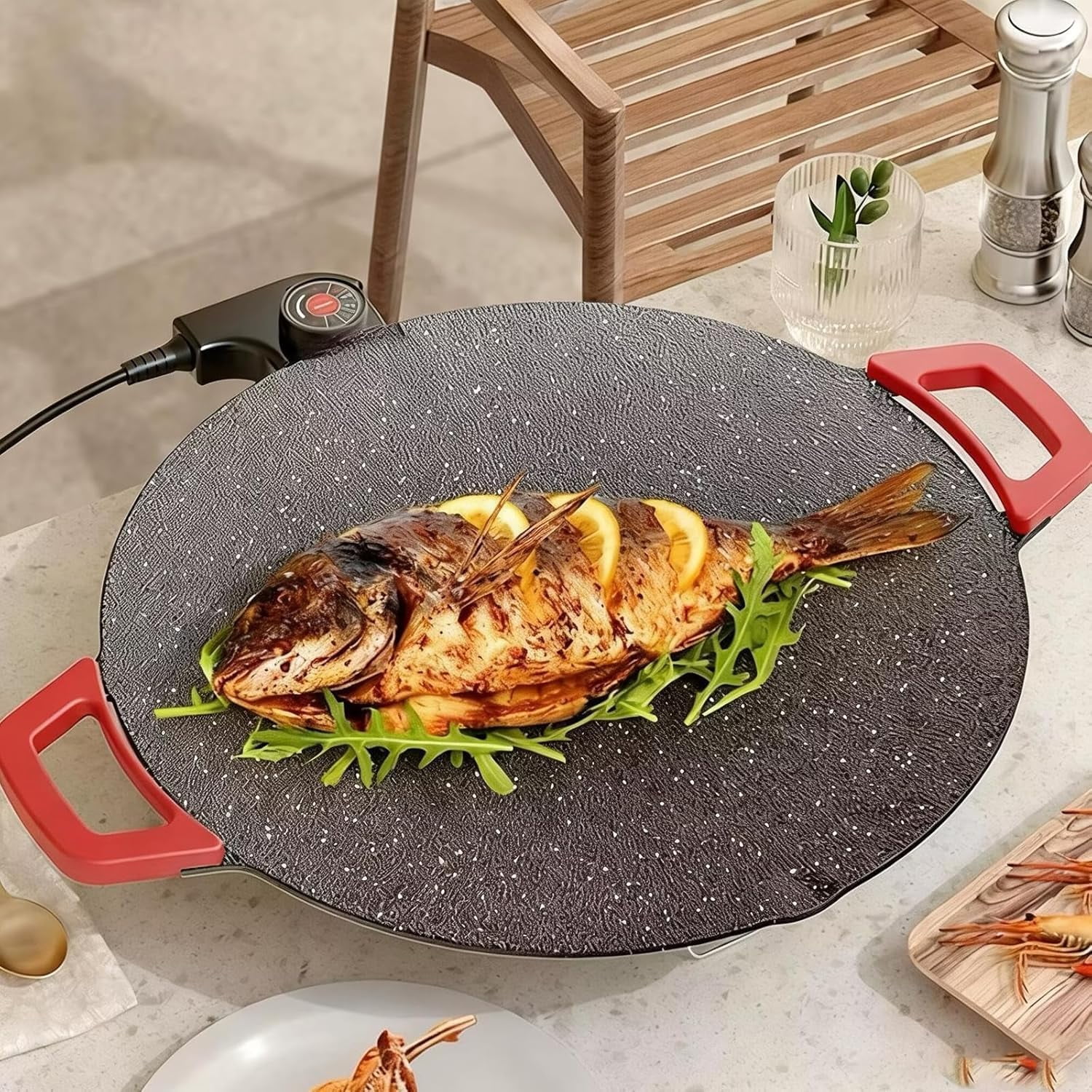 Indoor Grill Electric Smokeless Set – 14-Inch and 16-Inch Sizes are Available Nonstick Electric Griddle for Indoor Use, Compact & Versatile Cooking for Steaks, Pancakes & BBQ (15.75in)