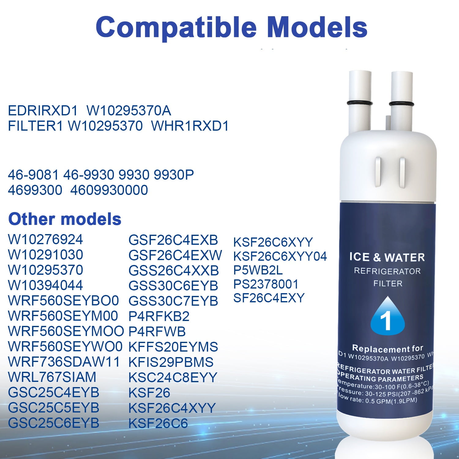 EDR1RXD1 Water Filter 1 Replacement Compatible with WHR1RXD1 W10295370A 9081 469081 469930 9930 EDR1RXD1B,3 Pack