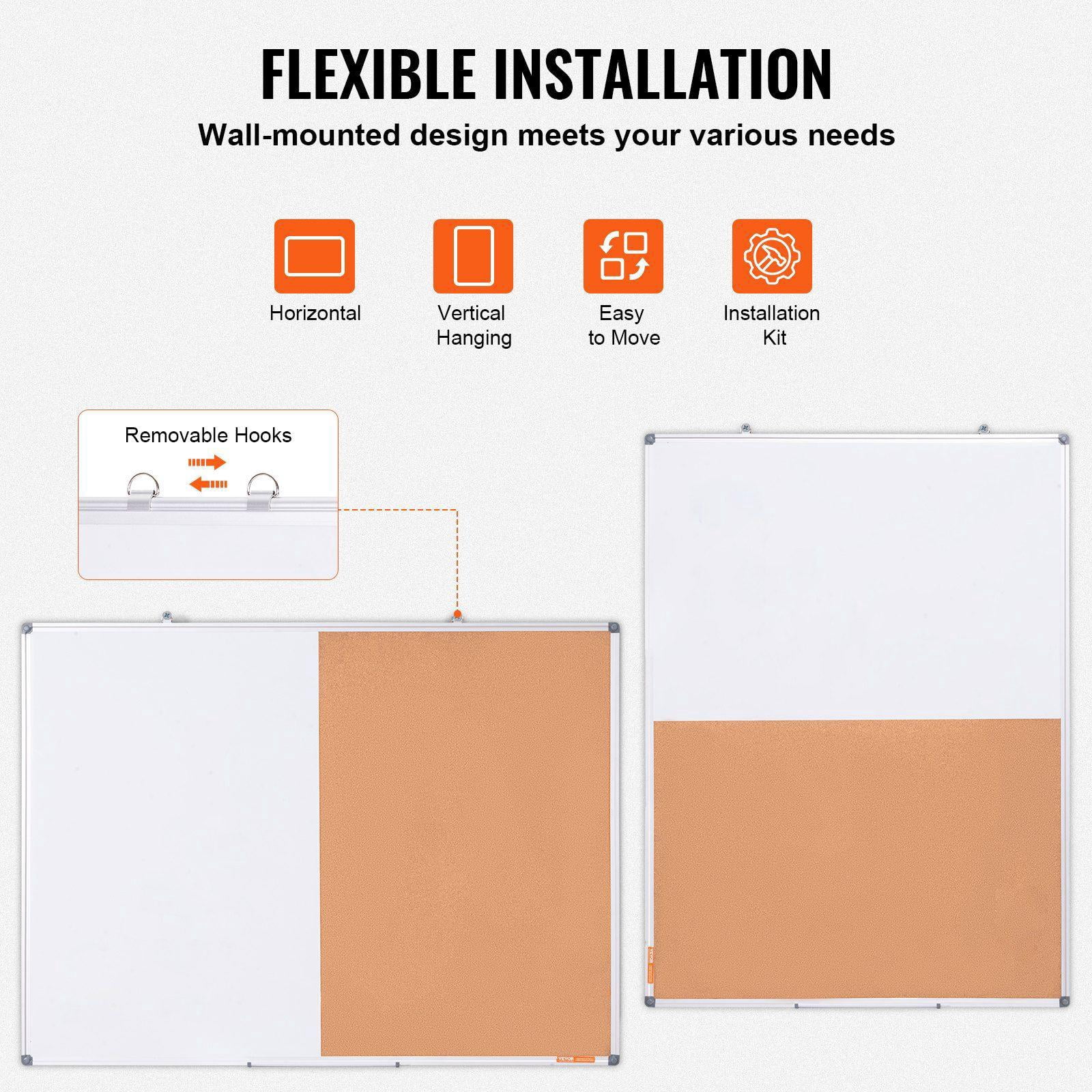 48x36 Inch Whiteboard Cork Board Combo Aluminum Frame 2 in 1 Magnetic Dry Erase Bulletin Board Wall Mount for School Home Office
