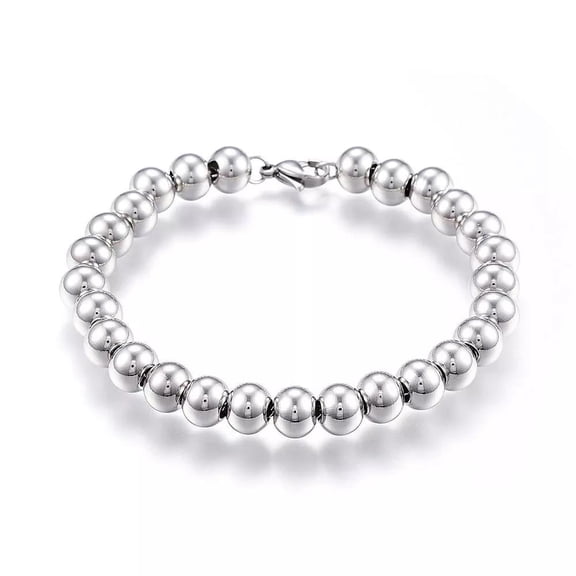 Stainless Steel Ball Chain Bracelet Lobster Silver 7.5 Inch 8mm Bead Lobster Z44