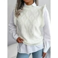 thumbnail image 2 of Women'S Ruffle Cute Sweater Vest Sleeveless Round Neck Summer Knit Pullover Tank Tops White L, 2 of 8