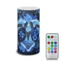 COEQINE Sea Turtle Flickering Flameless LED Battery Candles Pillar Candles Tealight with 18-Key Timer Remote with Colorful Light for Indoor Outdoor Home Decoration, Blue Sea Turtle Hibiscus