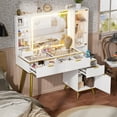 thumbnail image 7 of PAKASEPT Fluted Vanity Desk with Mirror and Lights, 47" Big Modern Vanity Desk with Glass Tabletop, Vanity Table with Charging Station, 4 Drawers, Shelves, RGB Glass Cabinet, for Bedroom, White, 7 of 7