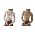 thumbnail image 1 of (Lot de 2) Rinsvye Chemise à Manches Longues en Maille Superposée Spandex pour Femmes Chemise à Manches Longues Superposée Col en V Broderie Florale Tee Transparent à Manches Longues, 1 of 8